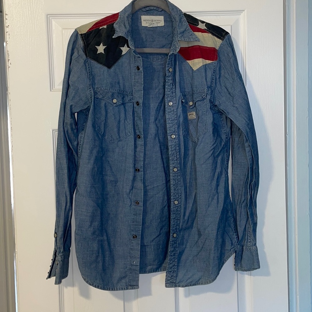 Denim and supply Polo Ralph Lauren American Flag Mens Button-Up Shirt Size S